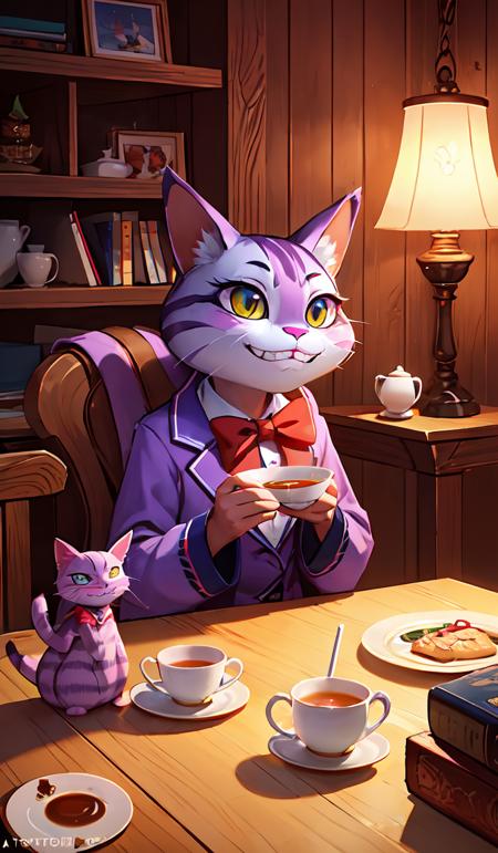 02665-2293234372-cheshire cat drinking tea, in the style of atey ghailan and james gilleard, exquisite lighting, art, very coherent, trending on.png